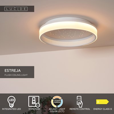 Lucide ESTREJA - Flush ceiling light - Ø 40 cm- LED 3 StepDim - CCT - 2500K/3000K - White